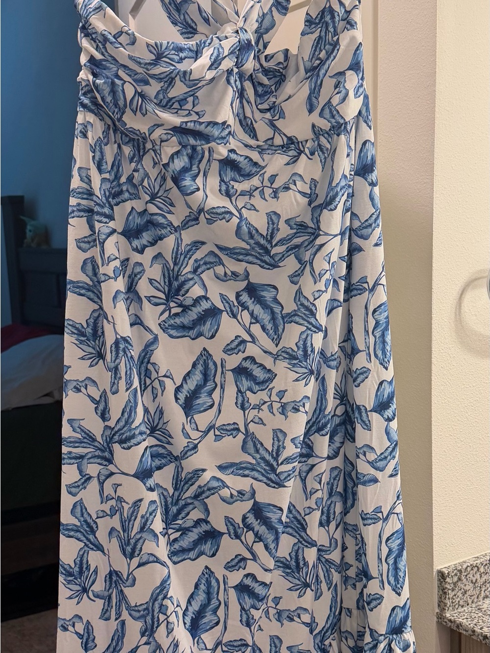 Amazon White Maxi Dress with Blue Leaf Print